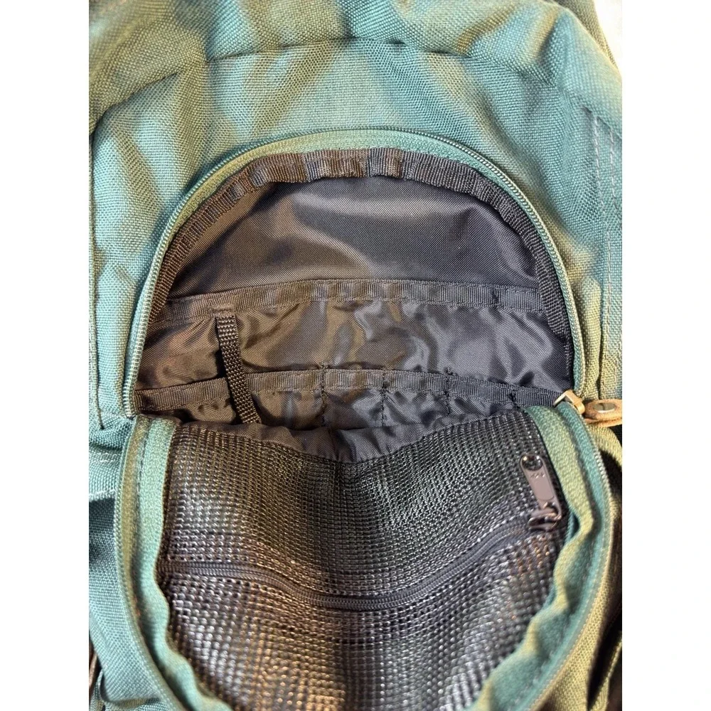 Vintage 90s Eddie Bauer Backpack Green Suede Leather Bottom Hiking Daypack
